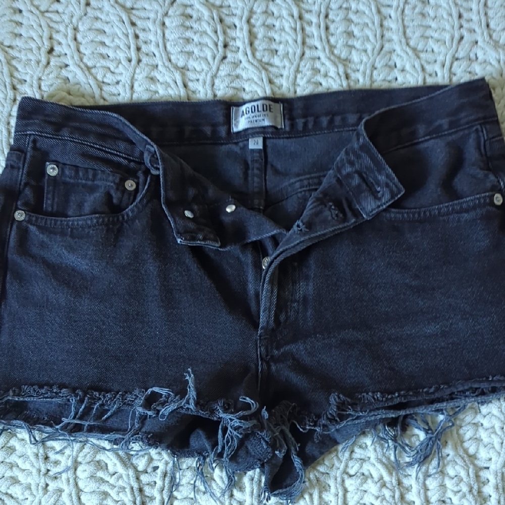 AGOLDE Charcoal Frayed Hem Shorts